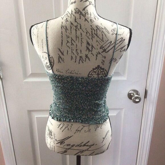 Women’s Green Floral Justify Spaghetti Strap Cinched Blouse Size Medium - Picture 3 of 6